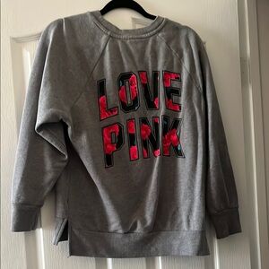 PINK Victoria's Secret Gray and Pink Crew Neck Sweater
